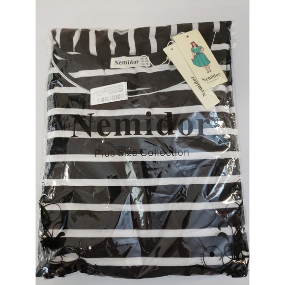 Nemidor Midi Dress Black white Striped 24W Stretch pockets NEW - Picture 2 of 9